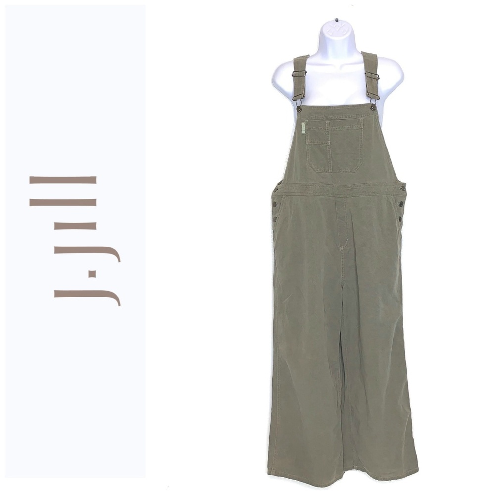 J Jill Sz M Petite Green Tencel Cropped Overalls